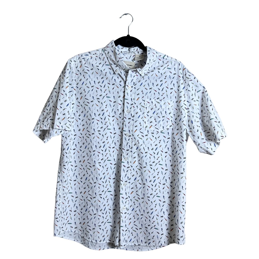 Victory Outfitters Fishing Lures Novelty Print Button Up Shirt White‎ Medium